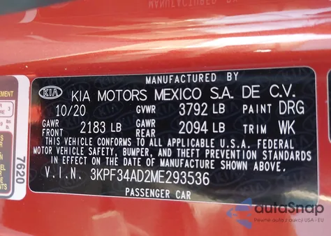 2021 Kia Forte Gt-Line from USA, damaged, VIN 3KPF34AD2ME293536